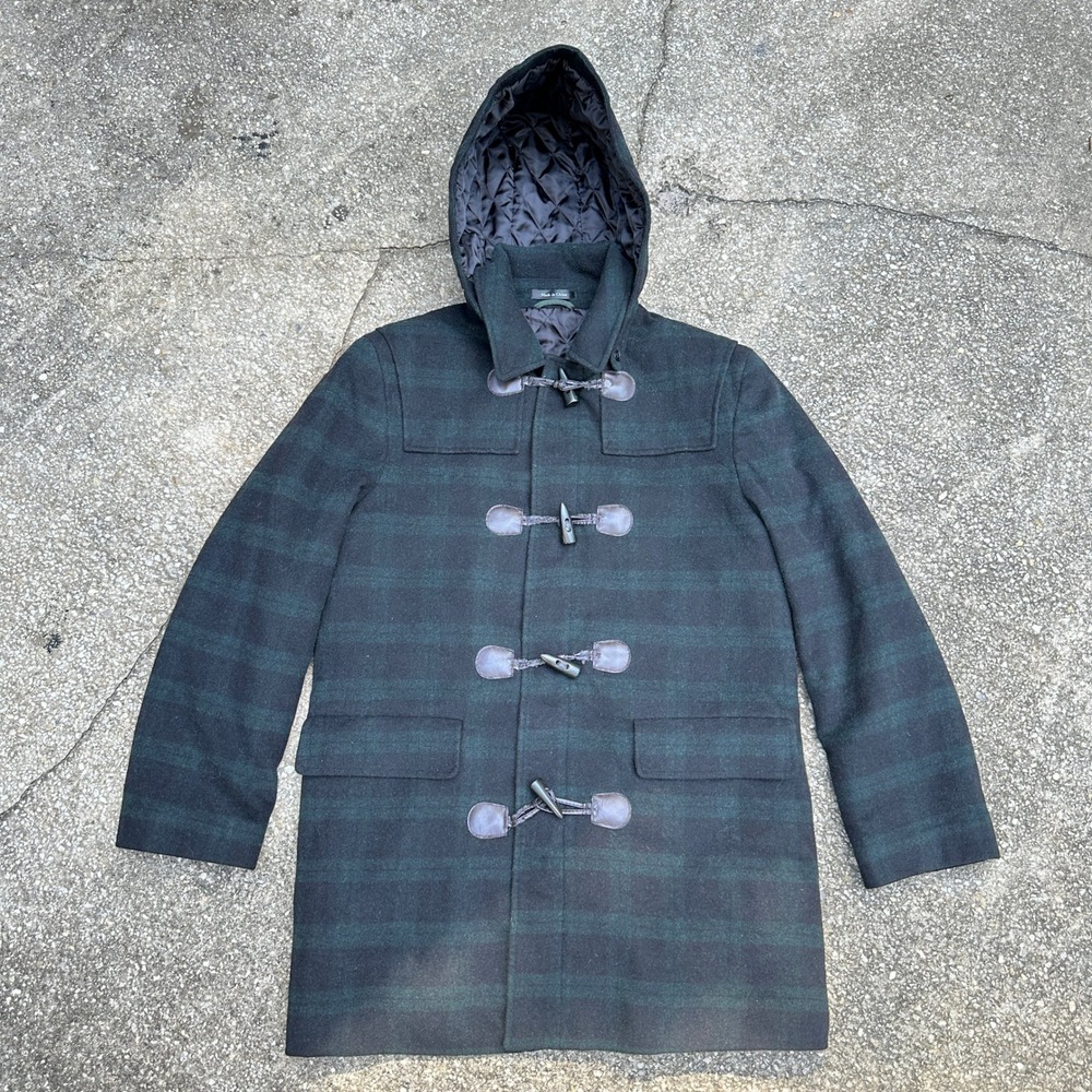 Lauren Ralph Lauren Mens 42R Blackwatch Plaid Wool Duffle Coat Green Toggle Hood